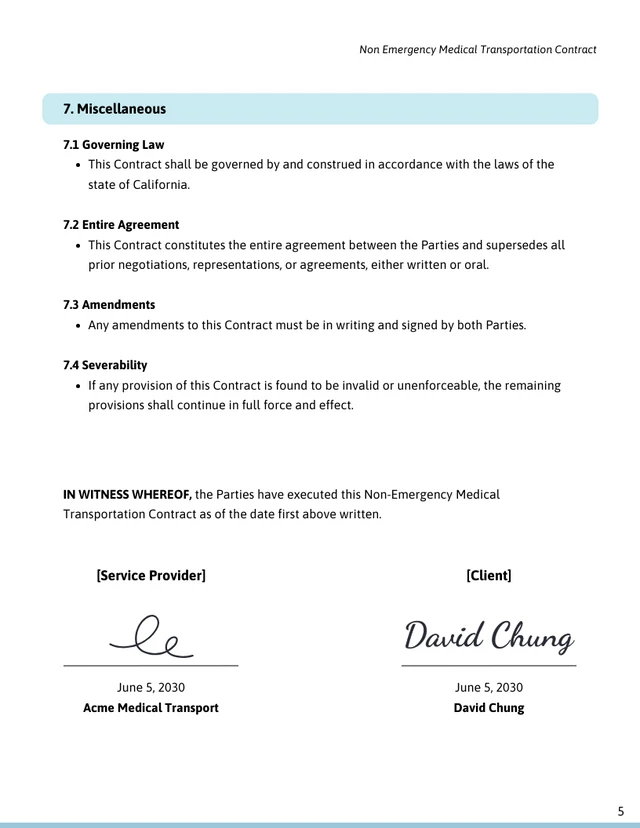 Non Emergency Medical Transportation Contract Template - Seite 5