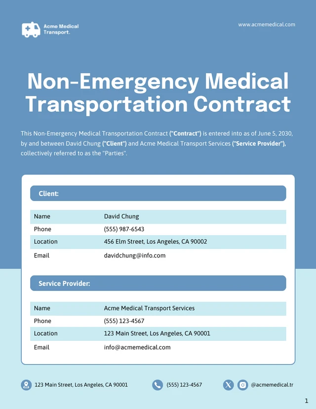 Non Emergency Medical Transportation Contract Template - page 1