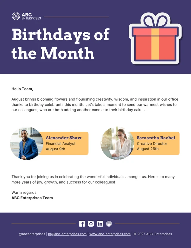 E-Mail-Newsletter-Vorlage für Geburtstage des Monats
