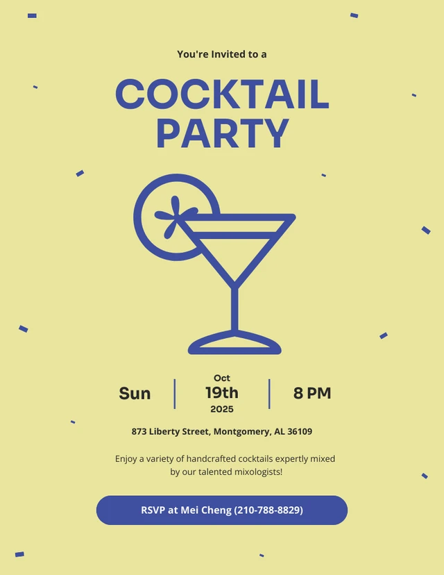 Yellow And Blue Illustrative Cocktail Invitation Template