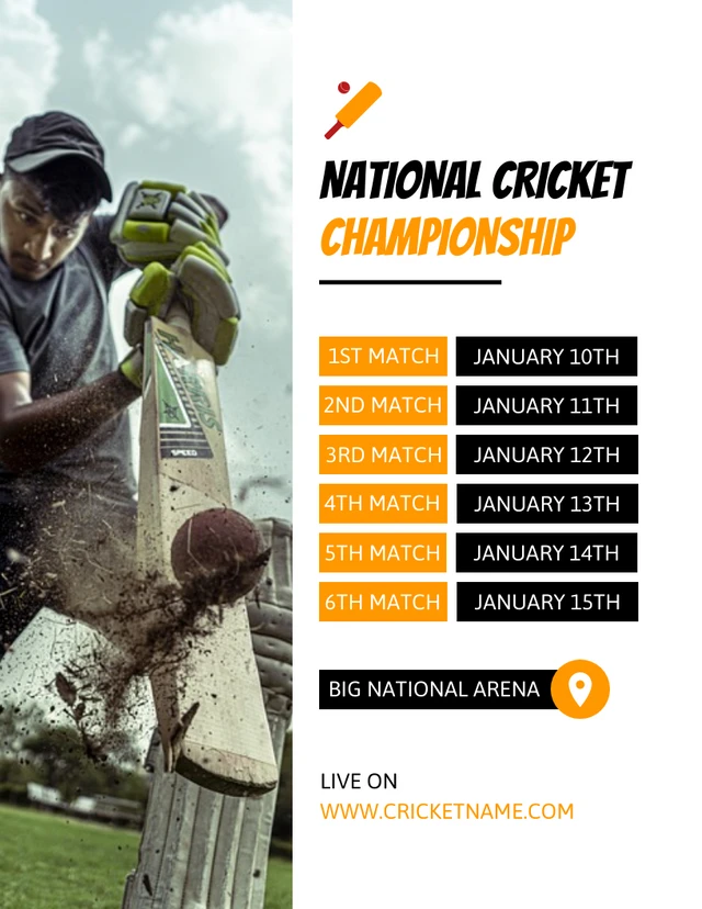 White Simple National Cricket Schedule Template