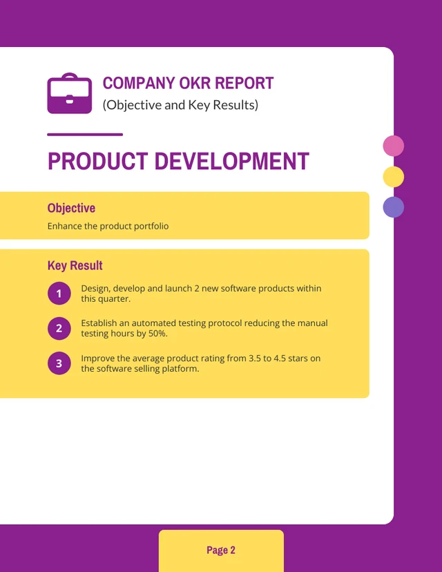 Purple And Yellow Modern Company OKR Report - Page 2