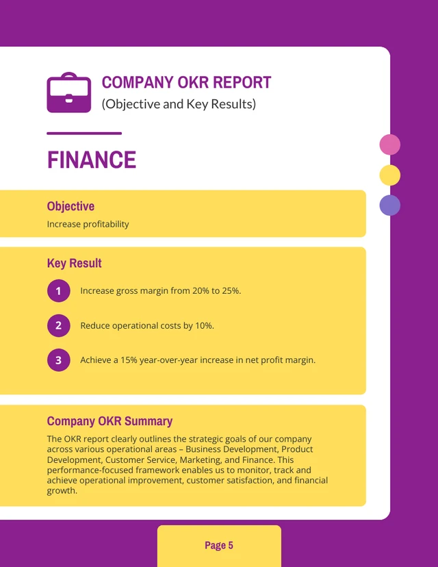 Purple And Yellow Modern Company OKR Report - Page 5