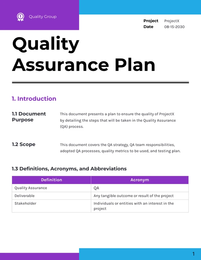 Clean Minimalist Quality Assurance Plan - Página 1