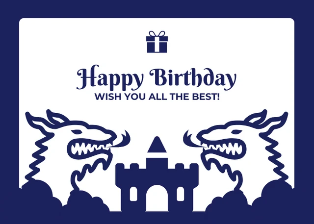 Navy And White Playful Classic Illustration Castle Birthday Postcard - Seite 1