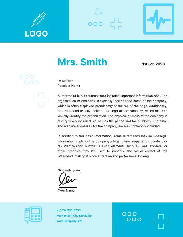 White And Blue Minimalist Doctor Letterhead Template