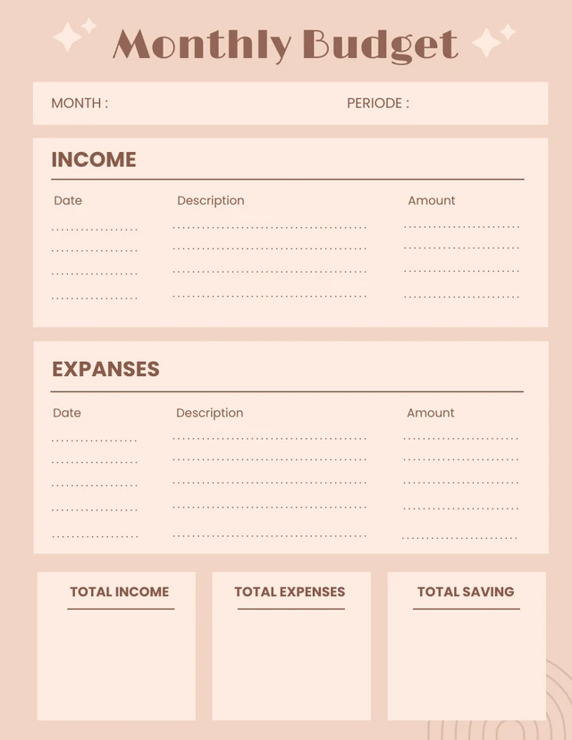 Brown Minimalist Monthly Budget Template