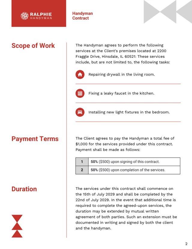 Handyman Contract Template - Page 2