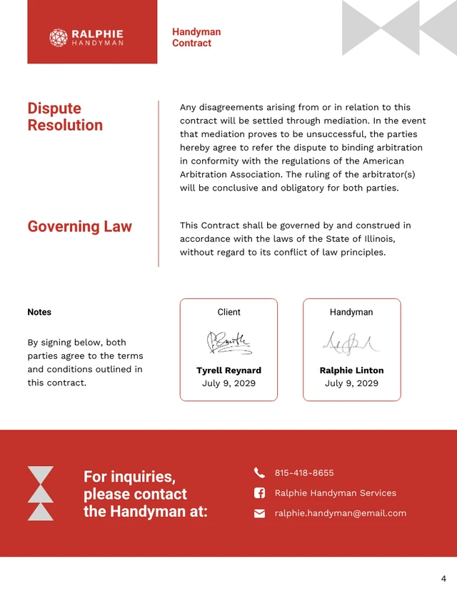 Handyman Contract Template - صفحة 4