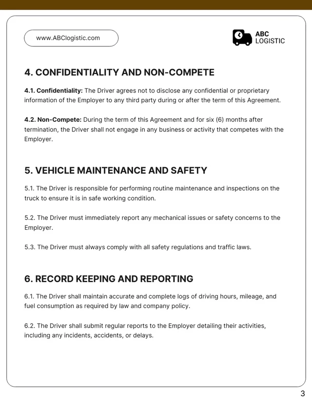 Truck Driver Contract Template - Page 3