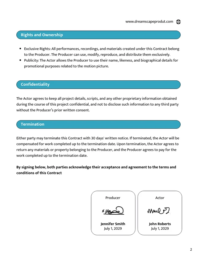 Actor Movie Contract Template - page 2