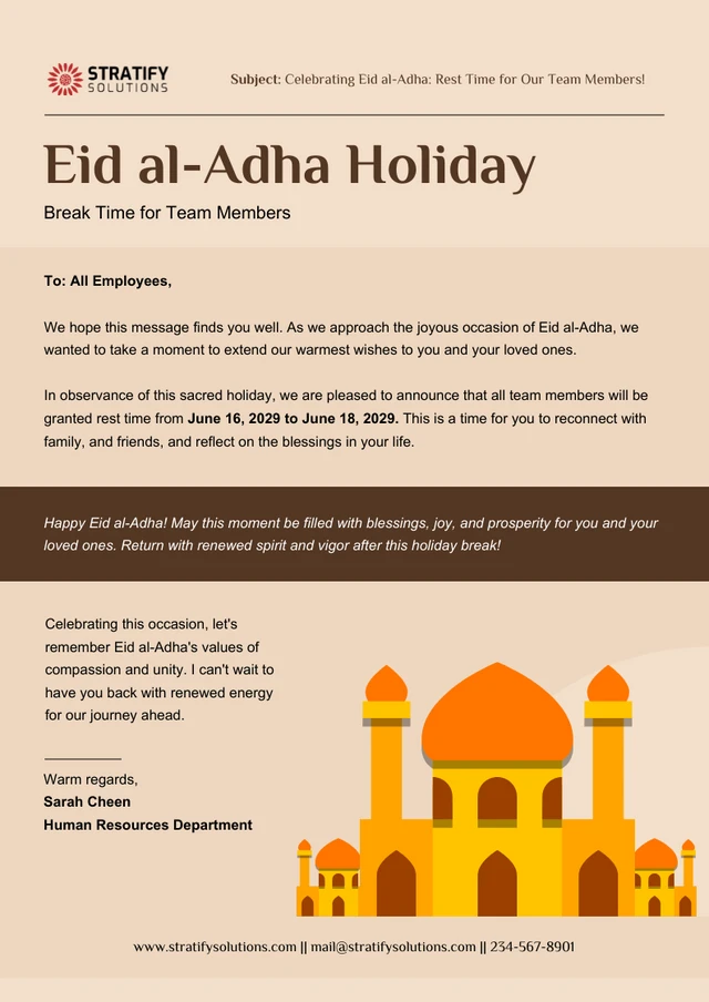 Break Time for Team Members: Eid al-Adha Email Newsletter Template