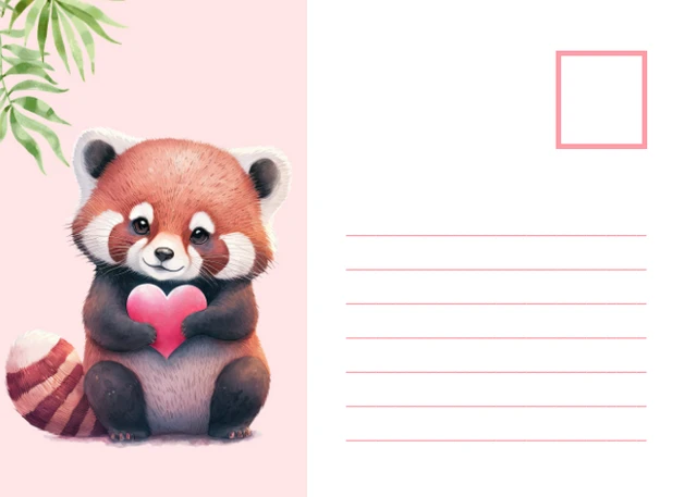 Pink And White Cute Cheerful Illustration Red Panda Birthday Postcard - Seite 2