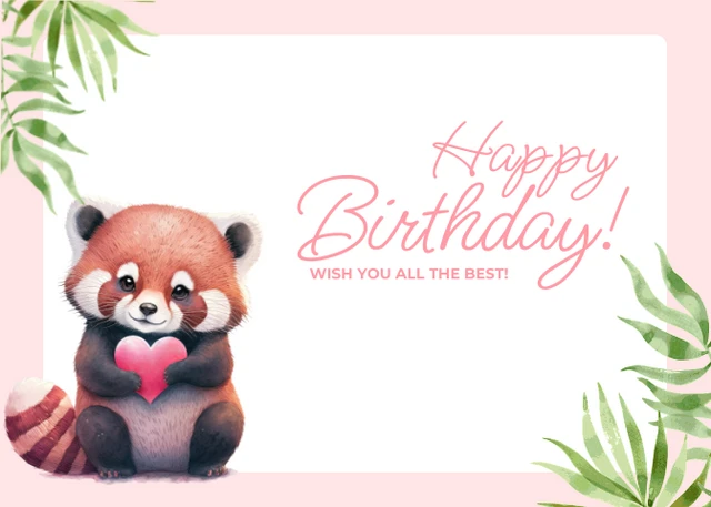 Pink And White Cute Cheerful Illustration Red Panda Birthday Postcard - Seite 1