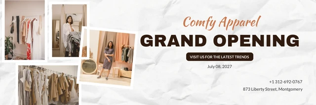 Paper White Modern Grand Opening Fashion Apparel Banner Template