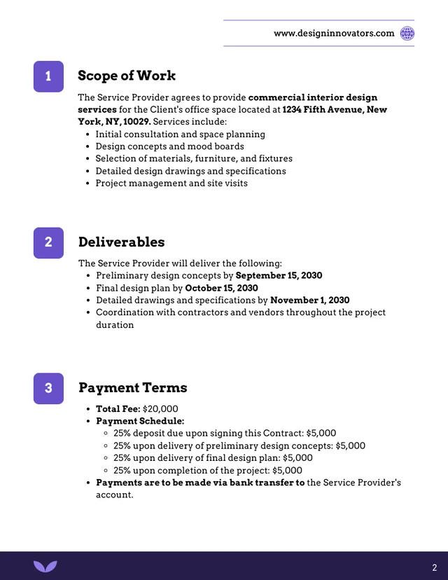 Commercial Interior Design Contract Template - page 2