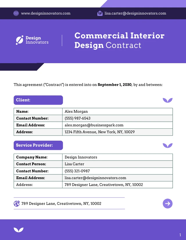 Commercial Interior Design Contract Template - Page 1