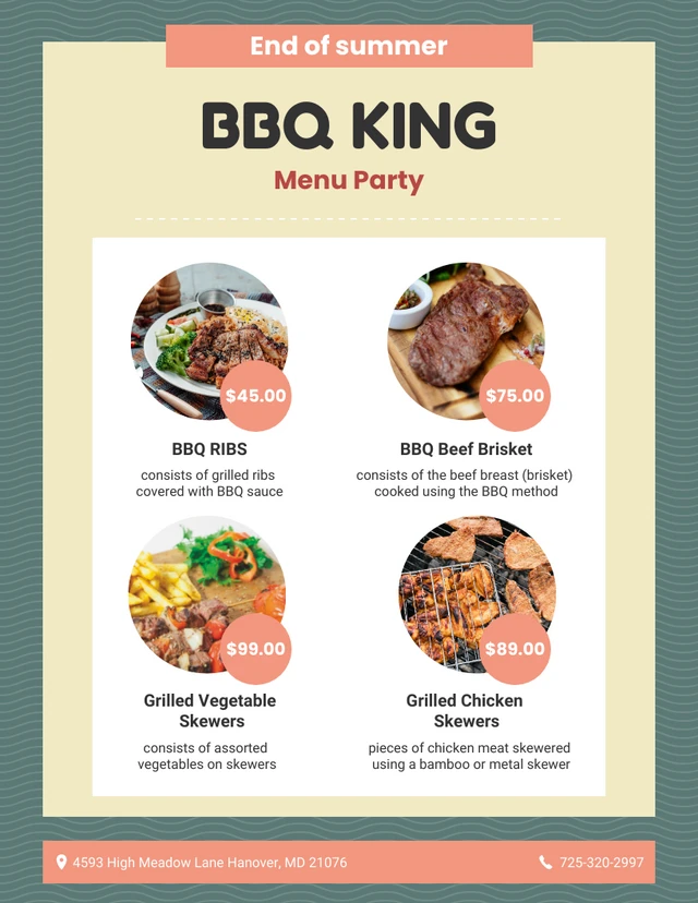 Teal green illustration BBQ menu party Template