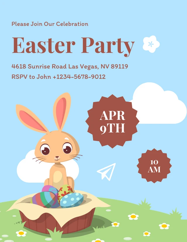 Blue And Green Modern Illustration Easter Party Invitation Template