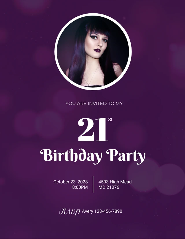 Dark Purple Simple Elegant 21st Birthday Invitation Template