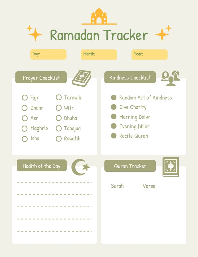 Light Green Modern Ramadan Tracker Schedule Template
