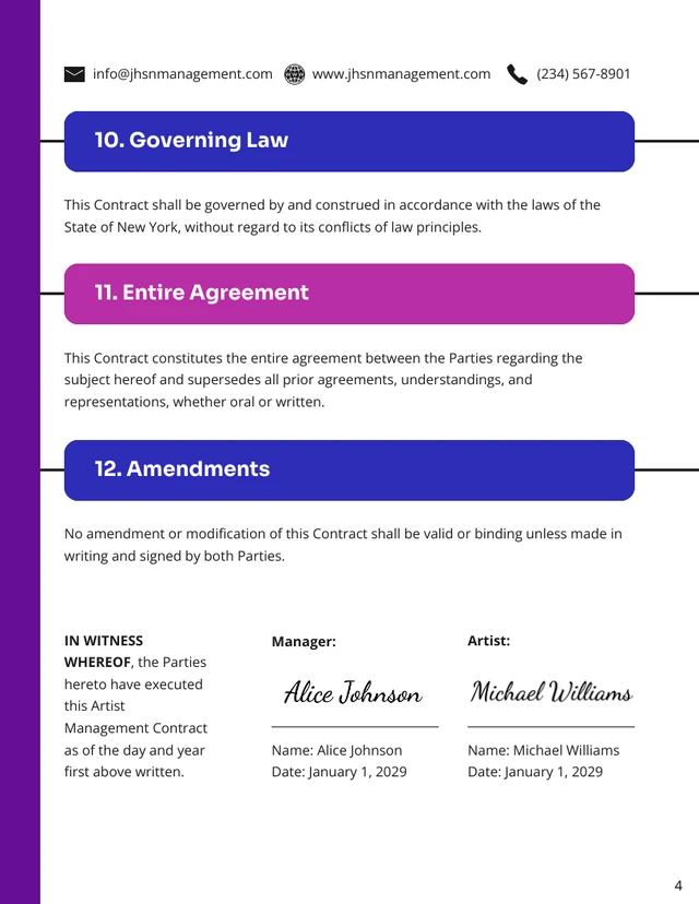 Artist Management Contract Template - صفحة 4