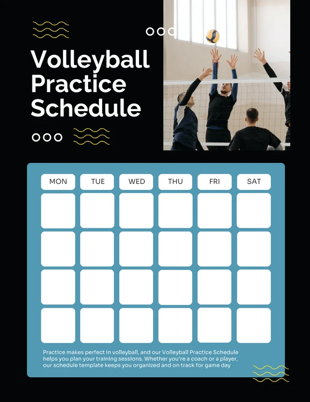 Black Simple Volleybal Practice Schedule Template