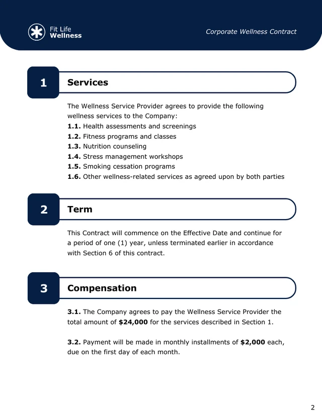 Corporate Wellness Contract Template - page 2