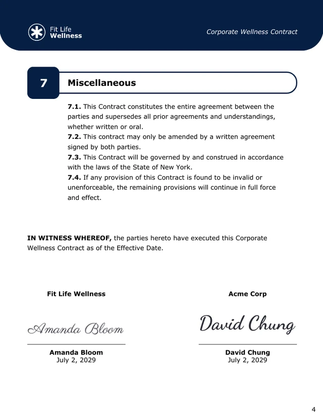 Corporate Wellness Contract Template - Page 4