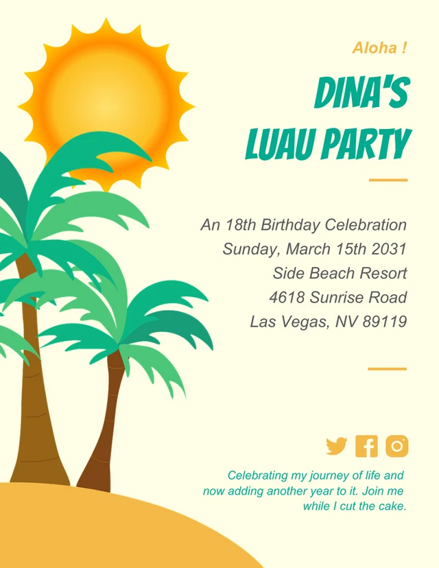 Green Simple Illustration Beach Luau Party Invitation Template