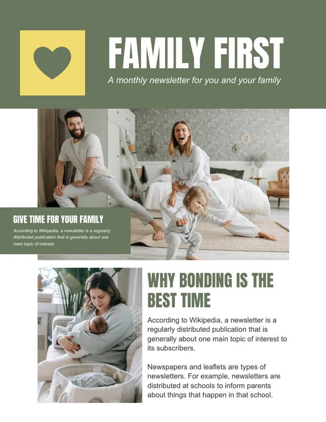 Modèle de newsletter pour la première famille esthétique moderne blanc et vert