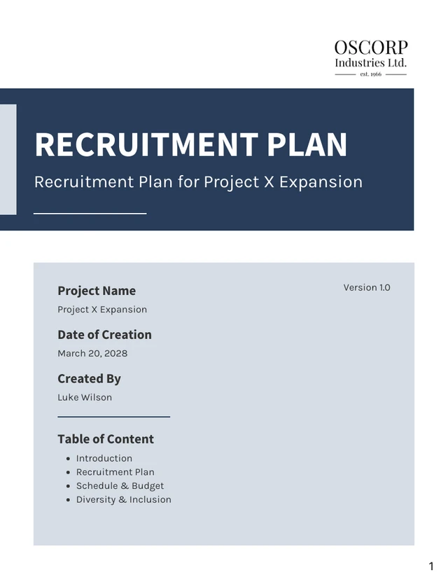 Blue And Grey Minimalist Recruitment Plan - Page 1