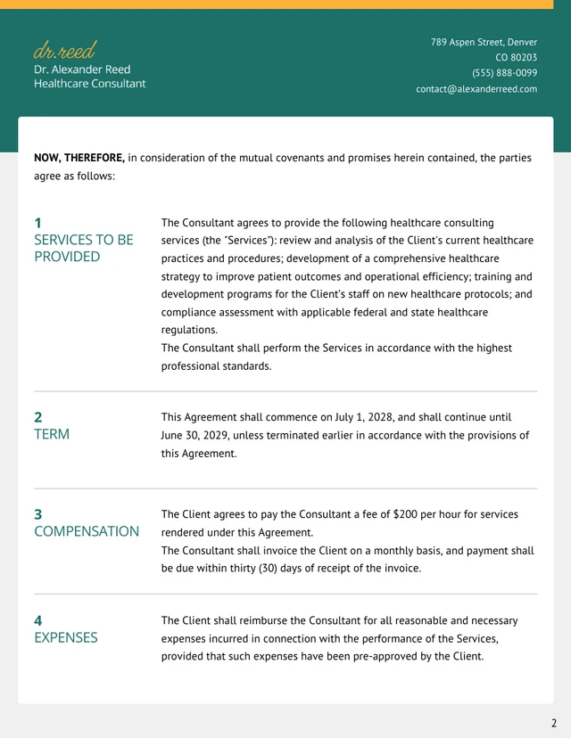 Healthcare Consulting Contract Template - Seite 2