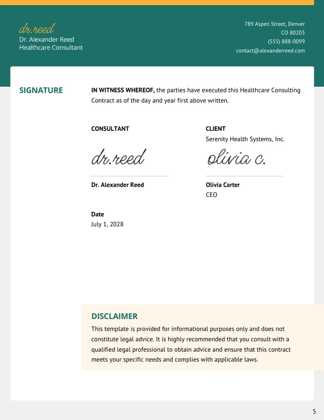 Healthcare Consulting Contract Template - Page 5