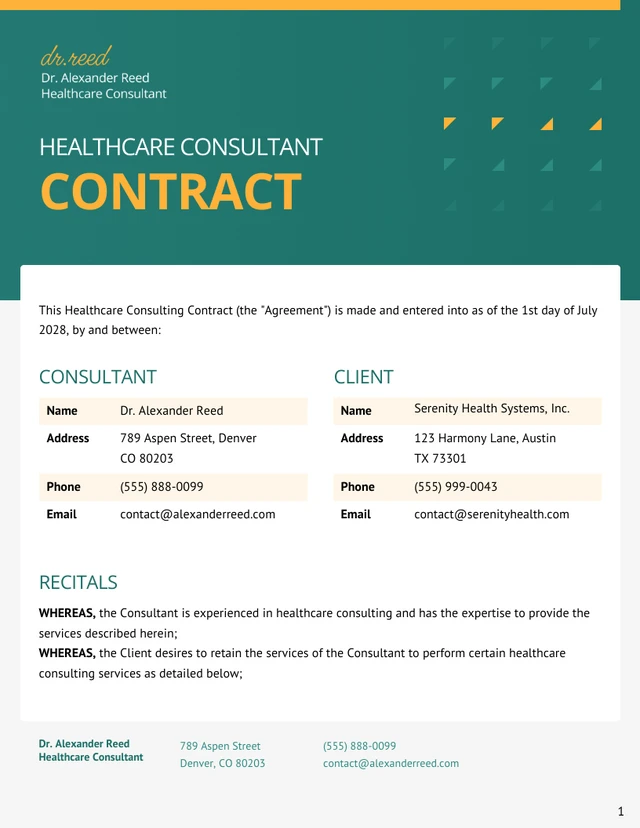 Healthcare Consulting Contract Template - Page 1