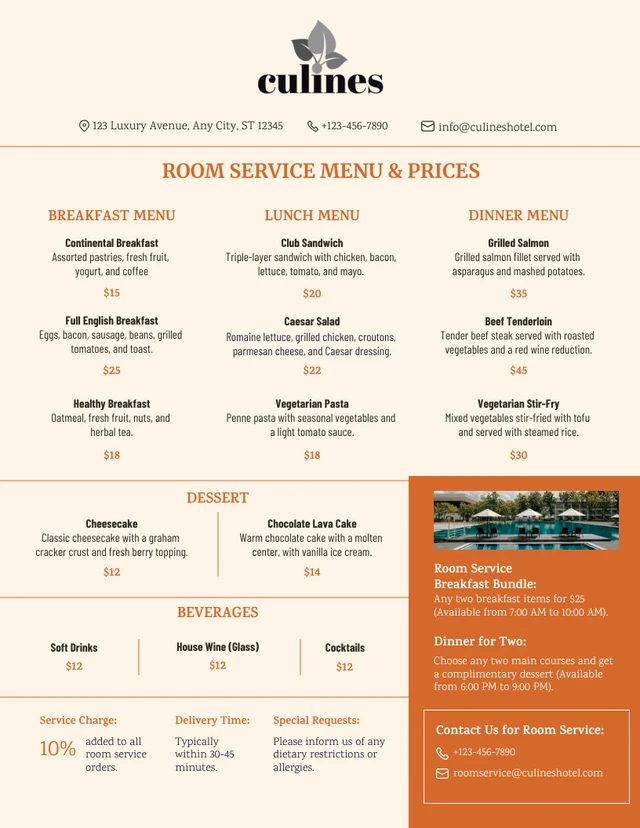Hotel Room Service Price List Template Venngage