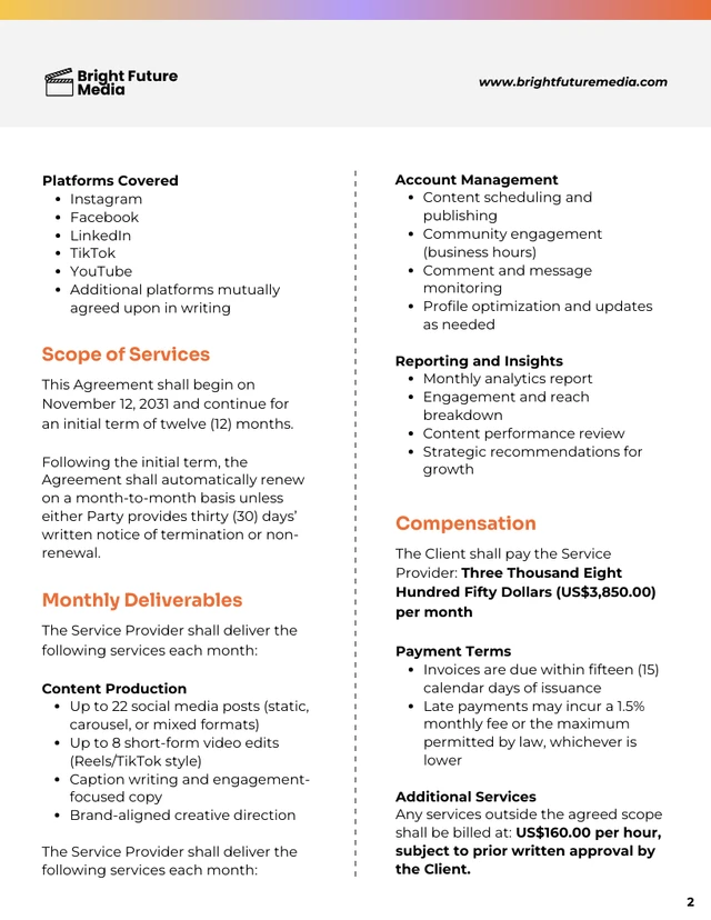 Social Media Contract Template - Seite 2