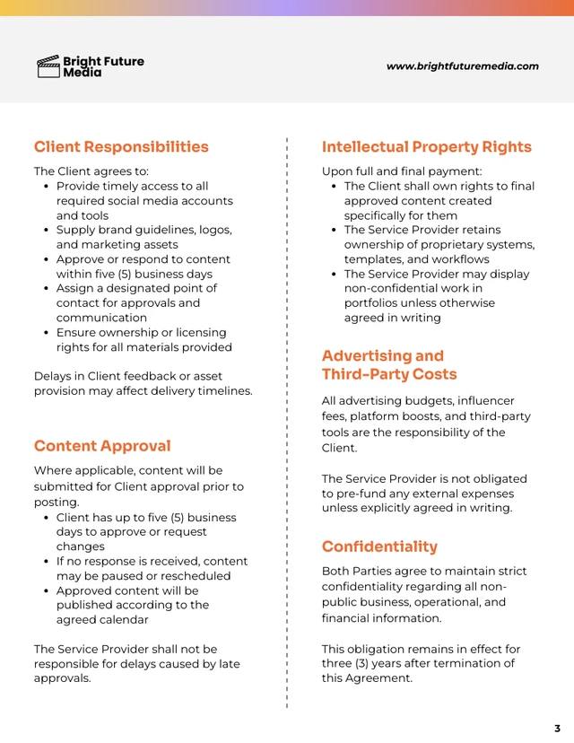 Social Media Contract Template - Seite 3