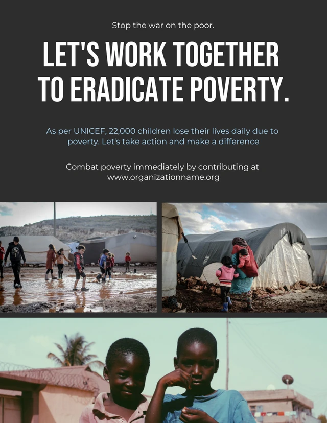 Dark Grey Minimalist Photo Collages Poverty Poster Template