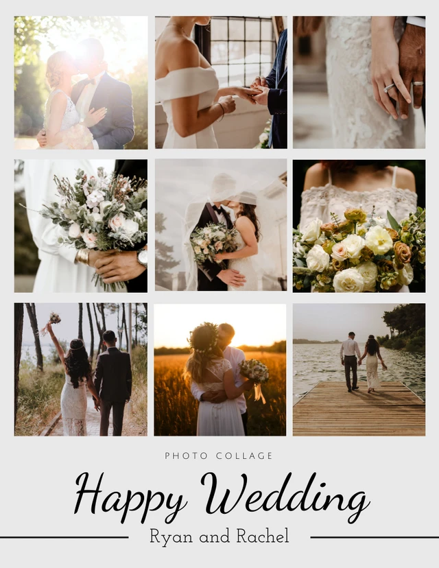 Grey Simple Wedding Photo Collages Template