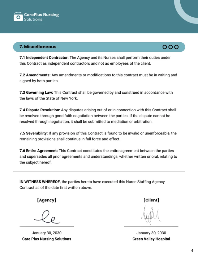 Nurse Staffing Agency Contract Template - Pagina 4