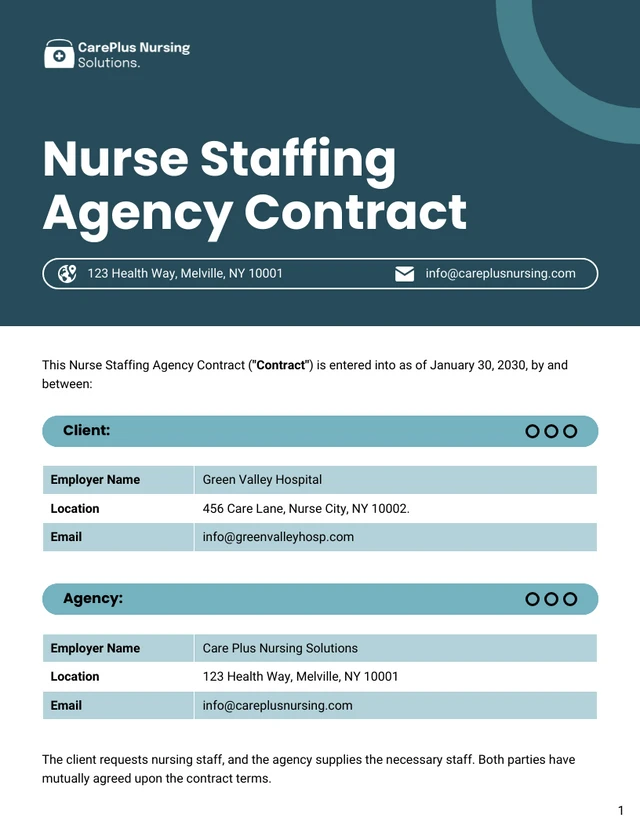 Nurse Staffing Agency Contract Template - صفحة 1