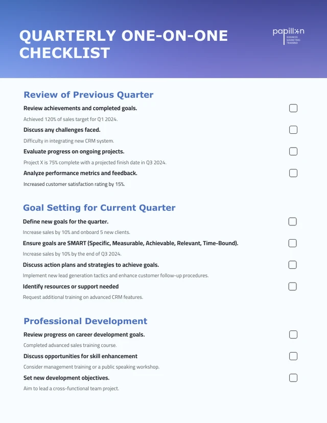 Quarterly One-On-One Checklist Template