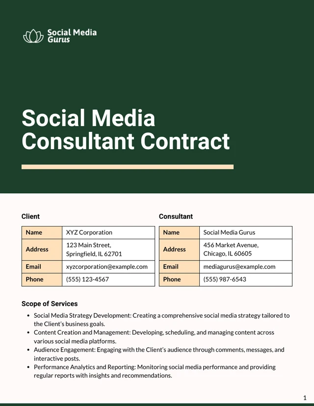 Social Media Consultant Contract Template - Página 1