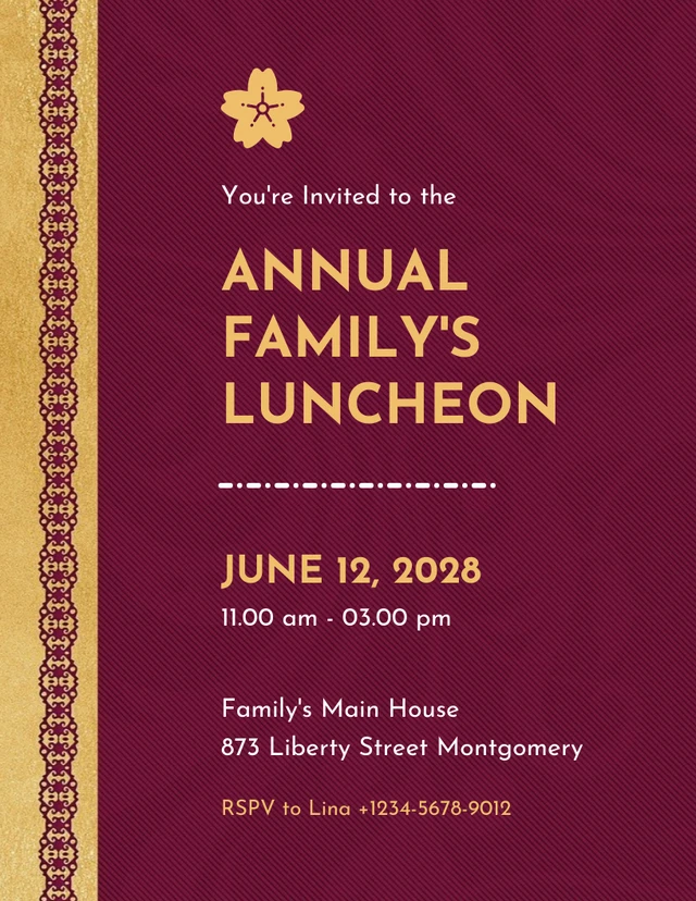 Maroon And Yellow Classic Family Luncheon Invitation Template