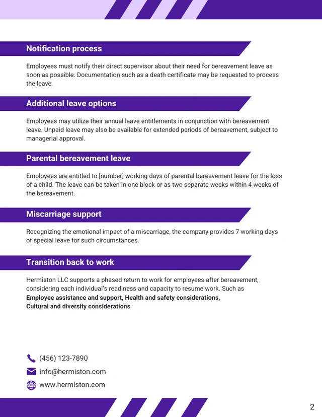 Standard Bereavement Policy Sample Template - page 2