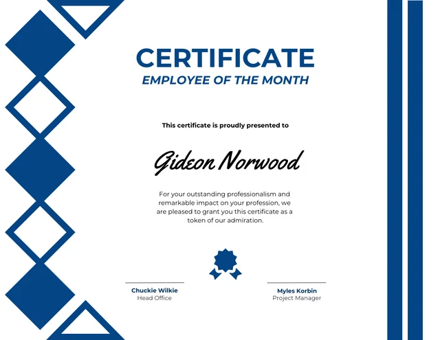 White And Blue Geometric Employee-Of-The-Month Certificate Template