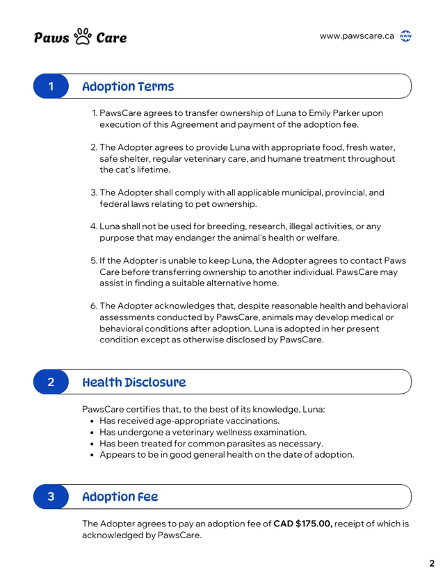 Pet Adoption Contract Template - Página 2