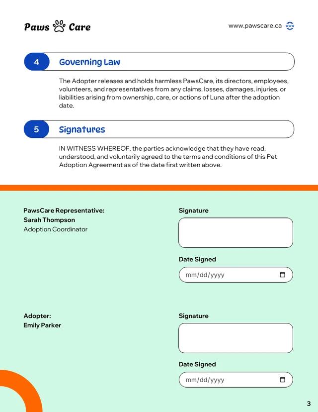 Pet Adoption Contract Template - Página 3