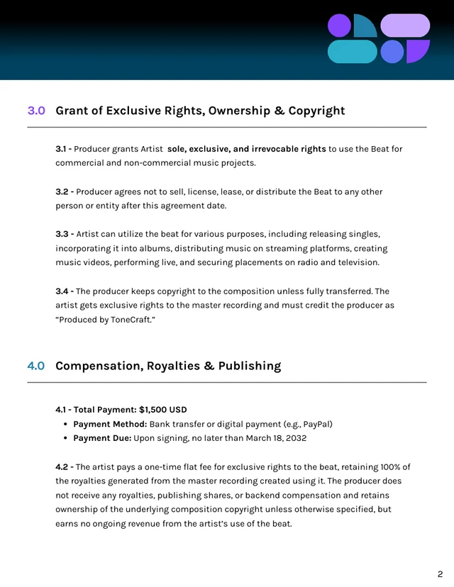 Exclusive Rights Beat Contract Template - page 2